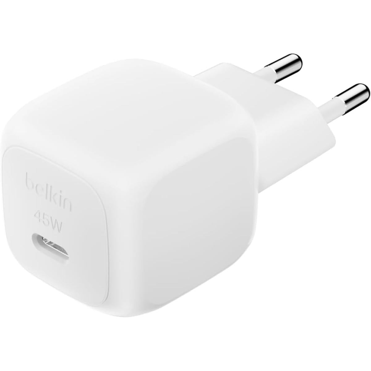 Belkin BoostCharge Compa 45W USB-C PD Fast Charging AC Charger for All iPhone 16 and iPhone 15 Models Samsung Galaxy S25, iPad, AirPods, and More - White