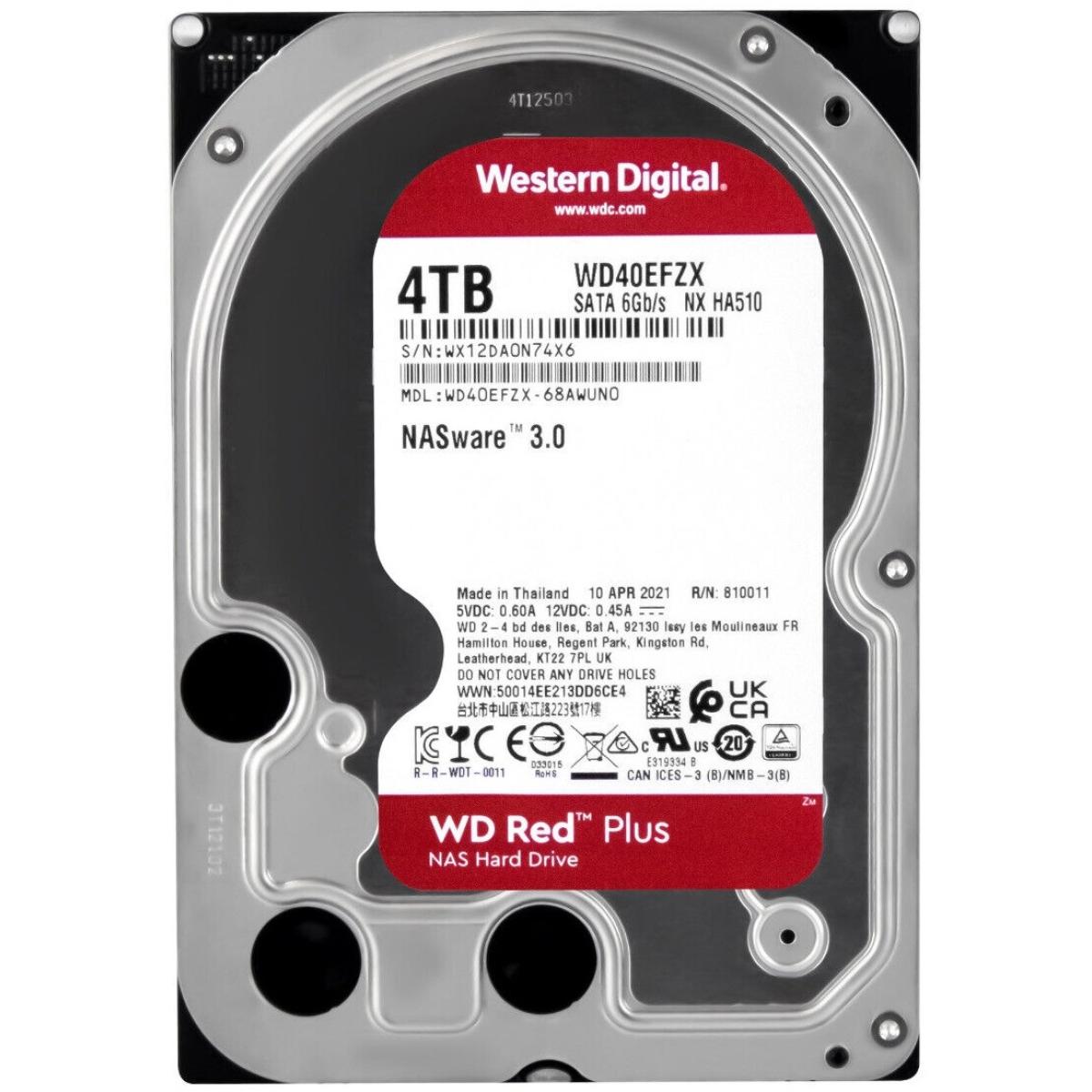 Western Digital RED PLUS HDD NAS Storage 4TB 5400RPM SATA 6Gb/s, 128MB Cache - 3.5 Hard Drive | WD40EFZX | - CompuMe