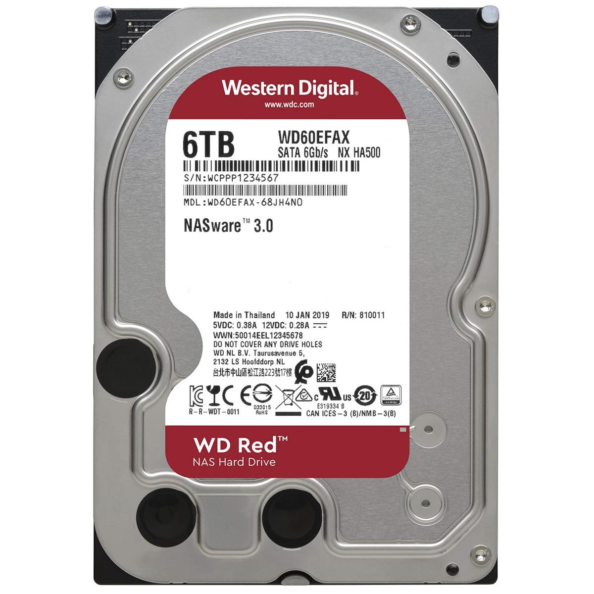 Western Digital RED HDD NAS Storage 6TB 5400RPM SATA 6Gb/s, 256MB Cache - 3.5 Hard Drive | WD60EFAX |