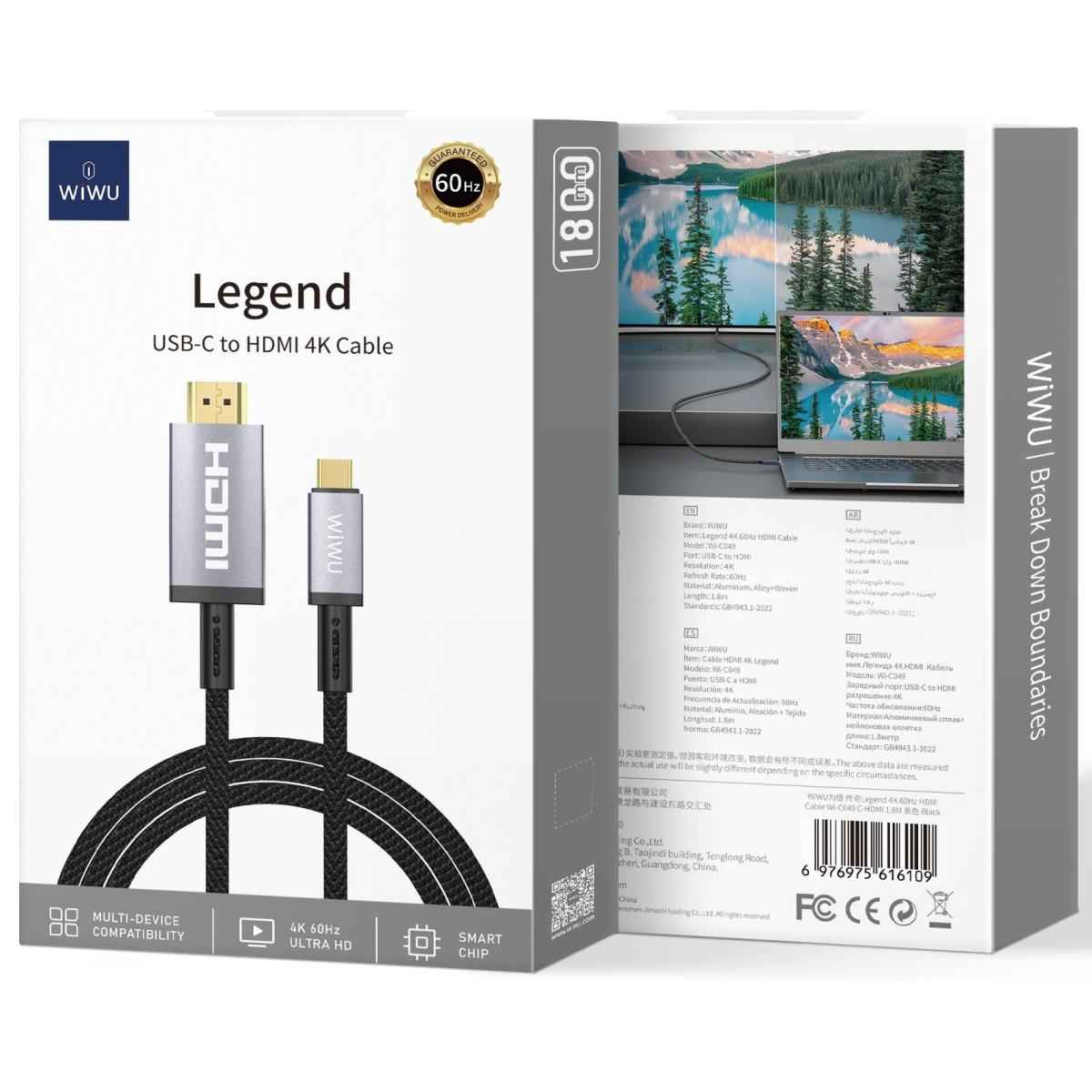 Wiwu Wi C049 Legend Usb Typye C To Hdmi 4k \ 60hz Cable Black