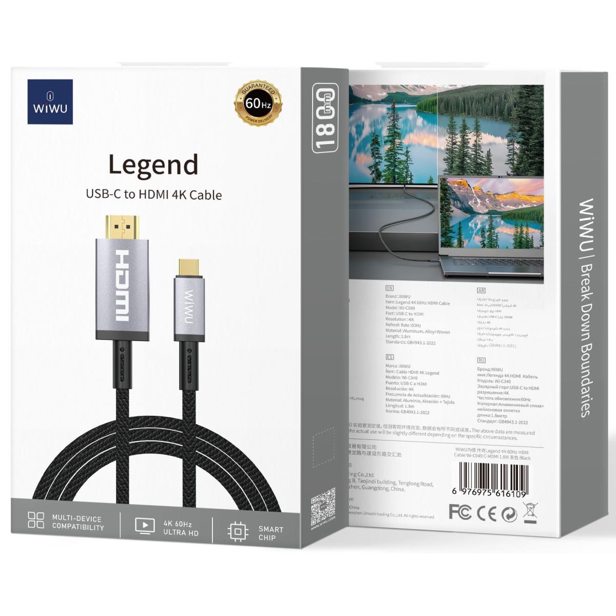 Wiwu Wi C049 Legend Usb Typye C To Hdmi 4k \ 60hz Cable Black - CompuMe