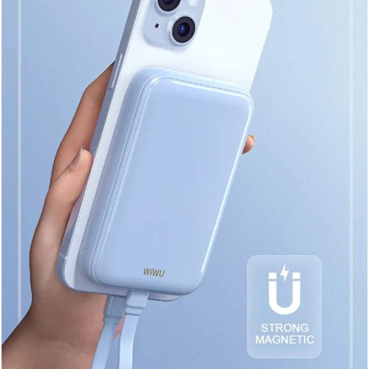 Wiwu Wi P024 10000mah Magnetic Wireless Charging Power Bank Pd 20w Fast Charging Battery Pack with Built In Cable White