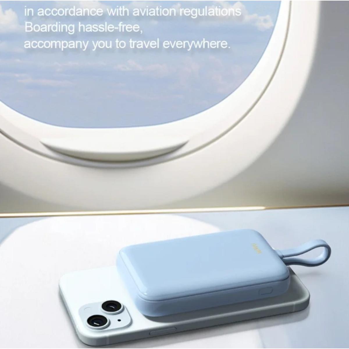 Wiwu Wi P024 10000mah Magnetic Wireless Charging Power Bank Pd 20w Fast Charging Battery Pack with Built In Cable White