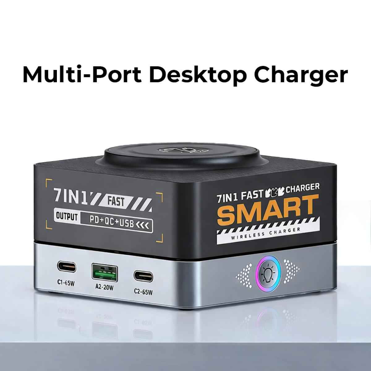 7-IN-1 WLX-R8C Magnetic Wireless Smart Multi-Port Desktop Charger 80W