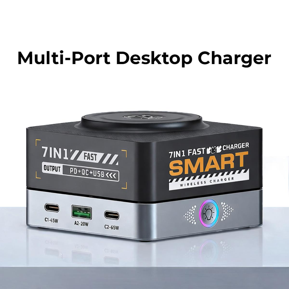 7-IN-1 WLX-R8C Magnetic Wireless Smart Multi-Port Desktop Charger 80W