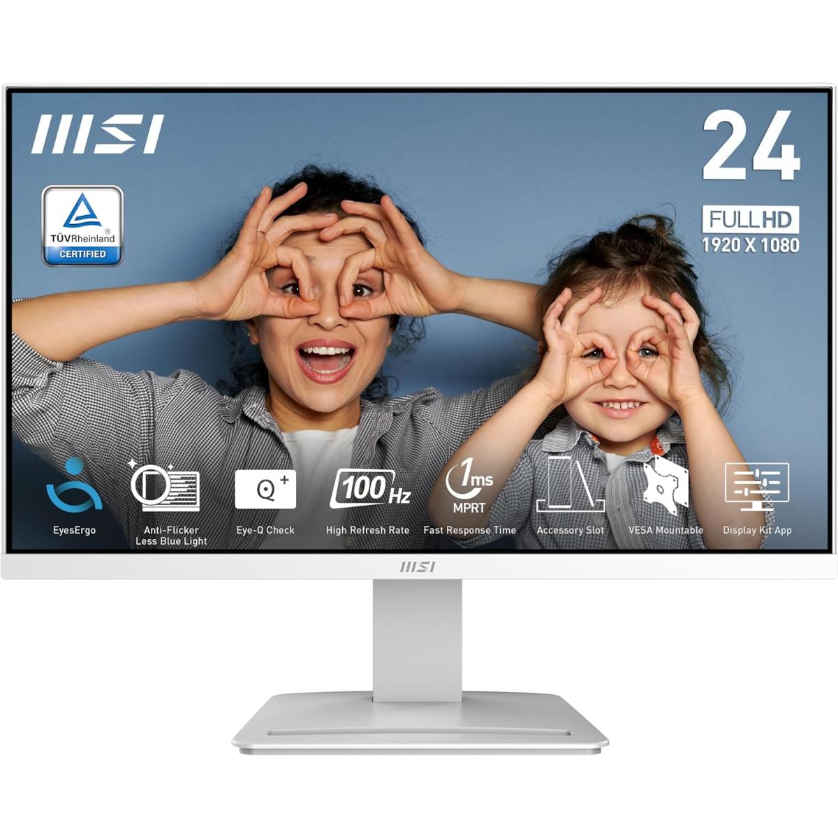 MSI PRO MP2412W 24" Full HD 100Hz Less Blue Light PRO VESA Mountable Accessory Slot Design Tilt-Adjustable HDMI & DP - White