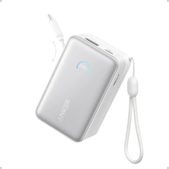 Anker Nano Power Bank, 10,000mAh Portable Charger with 2.3 ft InstaCord Retractable Cable, 45W Max Compa Battery Pack, Smart Display, for iPhone 16 Series, iPad, Galaxy, Pixel, and More - White
