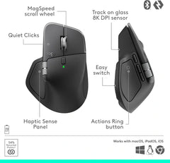Logitech MX Master 4 Ergonomic Wireless Mouse - Graphite - Advanced Performance Haptic Feedback - Ultra-Fast Scrolling with haptic feedback