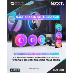 NZXT Kraken Elite 420 RGB (2024) (Black), 2.72'' IPS LCD 60Hz Display All-In-One 420mm Liquid CPU Cooler w/ F420 RGB Core Fan Single Frame Design + ((Free Gift)) Single Frame NZXT F420 RGB Core Fan Black | RL-KR42E-B2 |
