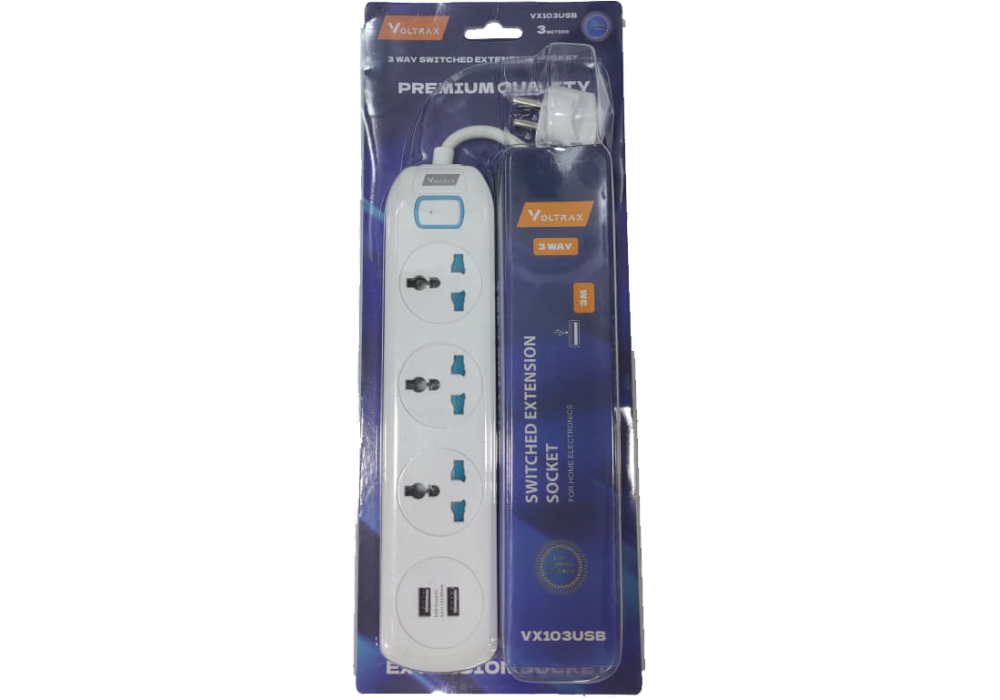 Voltrax 3m Extension 3 Socket 2 USB-A (VX103USB) Power Strip