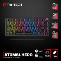 Fantech Hero MK875 V2 RGB Gaming Keyboard, (Black/Red Switch), Hot-Swappable For PS5 - PS4 - PC Compatible, 17 Lighting Modes (عربي) | MK875V2 ATOM81 HERO |