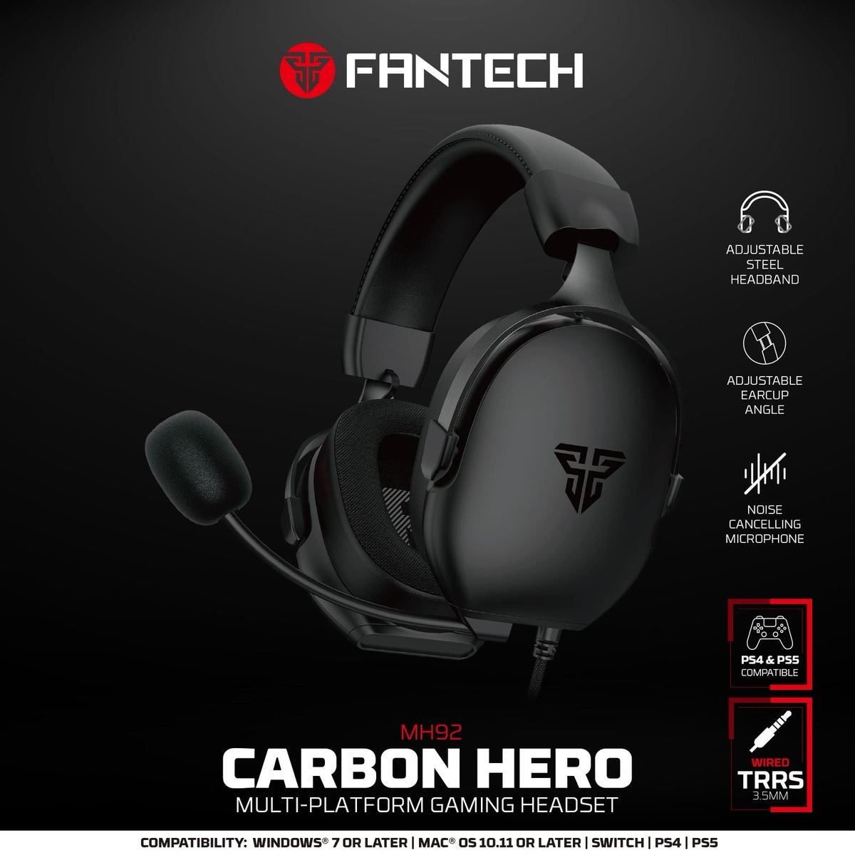 FANTECH HERO MH92 CARBON MULTI PLATFORM GAMING HEADSET (PS5 - PS4) BLACK