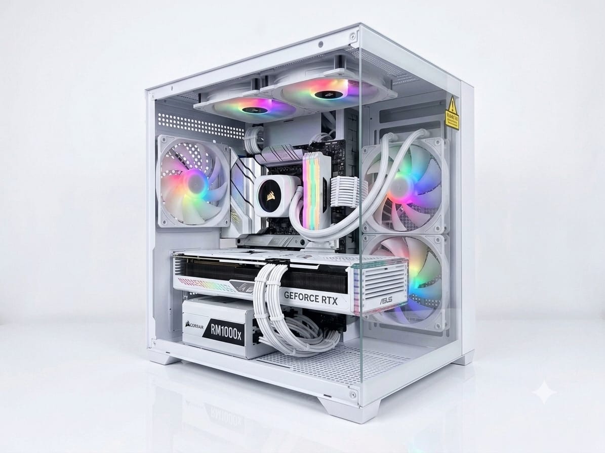CASTLE IN THE SKY M-ATX WITH 5 FAN RGB GAMING CASE - White