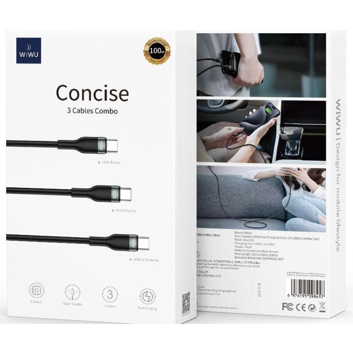 Wiwu Wi C033 3in1 Concise Series 100w Type C To Type C Combo Pd Cable Set 20cm 150cm 200cm Black Wiwu Wi C033 3in1 Concise Series 100w Type C To Type C Combo Pd Cable Set 20cm 150cm 200cm Black