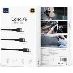 WIWU Wi-C033 3in1 Concise Series 100W Type-C to Type-C Combo PD Cable Set 20cm-150cm-200cm - Black