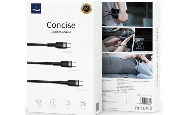 Wiwu Wi C033 3in1 Concise Series 100w Type C To Type C Combo Pd Cable Set 20cm 150cm 200cm Black Wiwu Wi C033 3in1 Concise Series 100w Type C To Type C Combo Pd Cable Set 20cm 150cm 200cm Black
