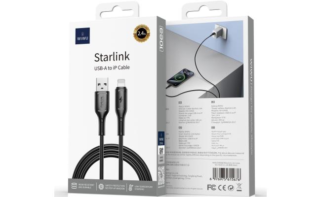 Wiwu Wi C042E A L 2.4a Charging Cable USB A to Lightning Data Transfer Cable 1 meter Black