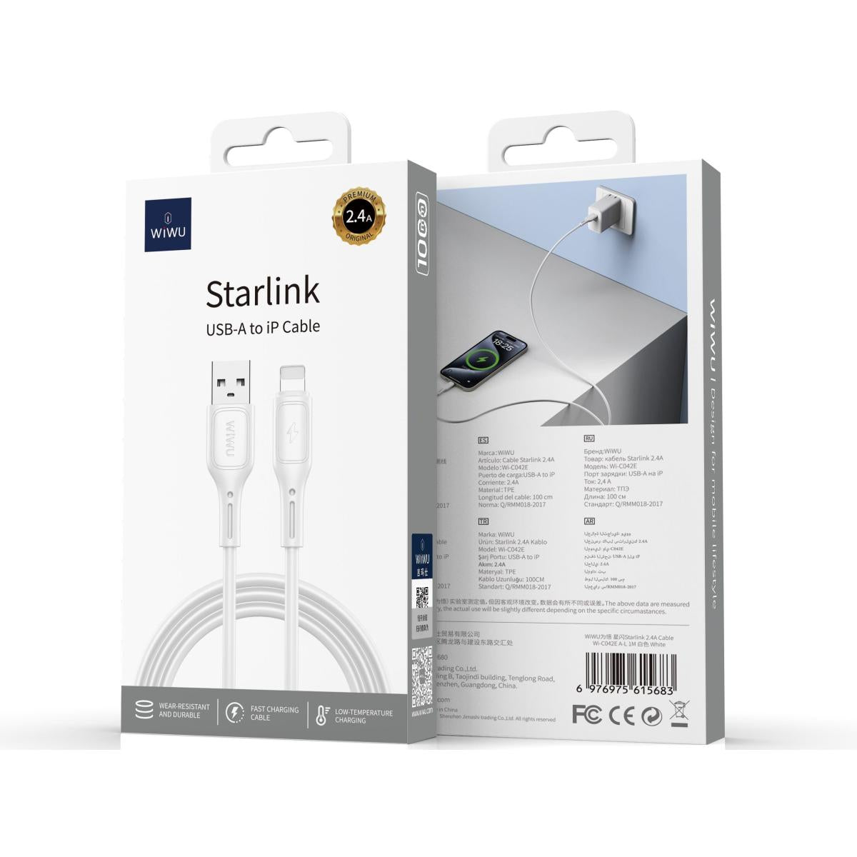 Wiwu Wi C042e A L 2.4a Charging Cable Usb A To Lightning Data Transfer Cable 1m White - CompuMe