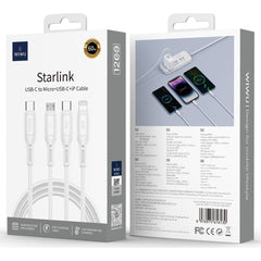 Wiwu Wi C046e Starlink Series 60w 3in1 Type C To Type C + Micro Usb + Lightning, Fast Charging Cable 1.2m White