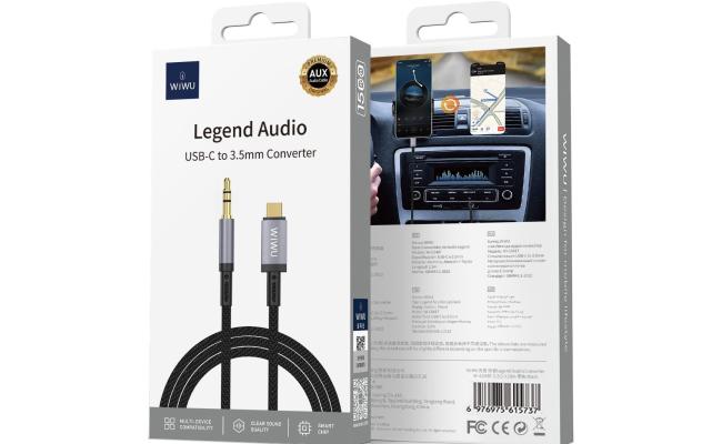Wiwu Wi C048T Legend Audio Series Type C to 3.5mm Aux 1.5 meter Cable Black