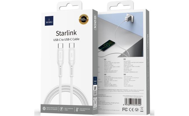 Wiwu Wi C04зe Starlink 60w Fast Charging & Durable Cable with USB - C to USB - C Cable 1 meter White