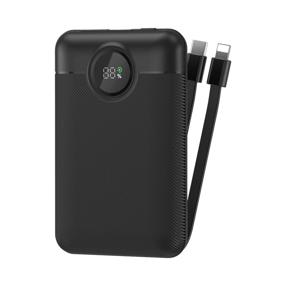Wiwu Wi P022 Galaxy Power Bank 22.5w, 10000mah Fast Charging, with Dual Built In Charging Cable Type C + Lightning Black