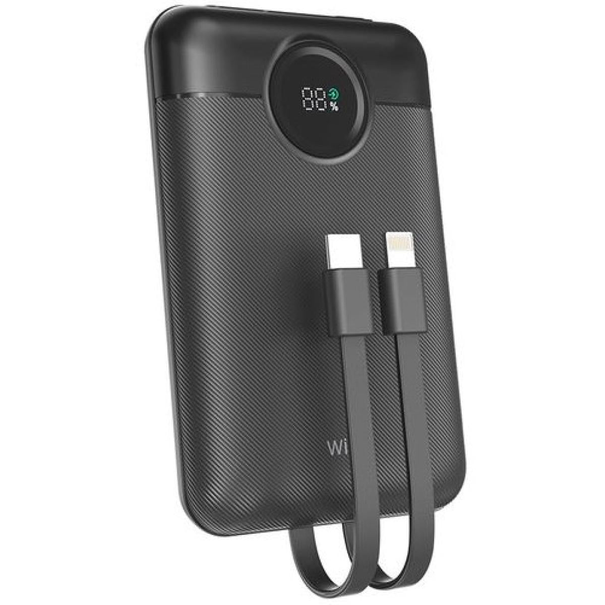 Wiwu Wi P022 Galaxy Power Bank 22.5w, 10000mah Fast Charging, With Dual Built In Charging Cable Type C + Lightning Black - CompuMe