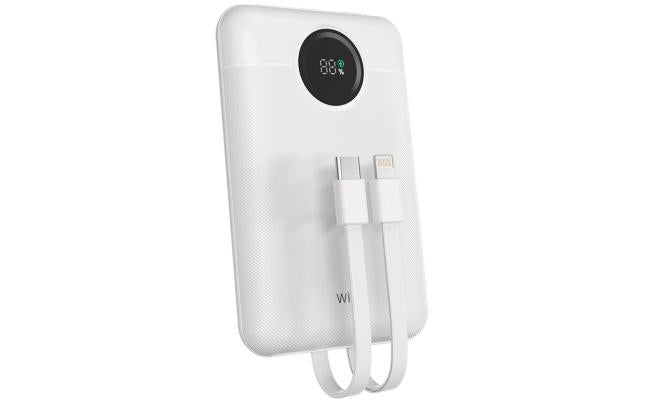 Wiwu Wi P022 Galaxy Power Bank 22.5w, 10000mah Fast Charging, with Dual Built In Charging Cable Type C + Lightning White