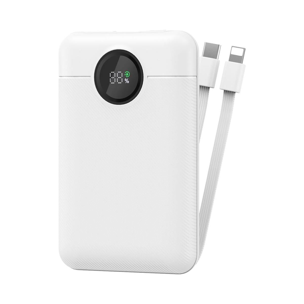 Wiwu Wi P022 Galaxy Power Bank 22.5w, 10000mah Fast Charging, with Dual Built In Charging Cable Type C + Lightning White
