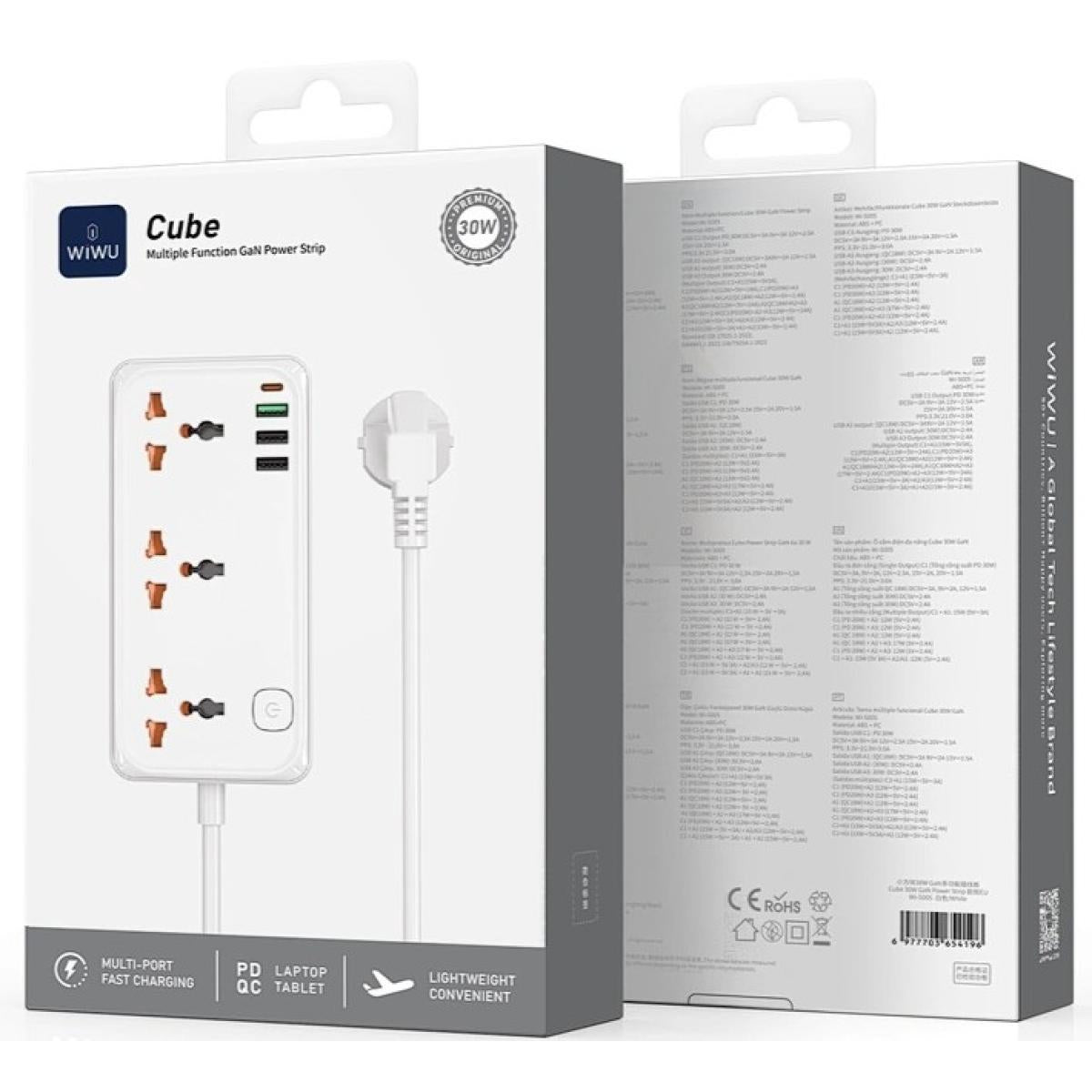 Wiwu Wi S005 7 In 1 High Capacity Power Strip, 30w Pd Gan Fast Charging Port (usb C), 4000w Max, Output Interface: 1xtype C, 3x Usb A, 3xac White Wiwu Wi S005 7 In 1 High Capacity Power Strip, 30w Pd Gan Fast Charging Port (usb C), 4000w Max, Output Interface: 1xtype C, 3x Usb A, 3xac White