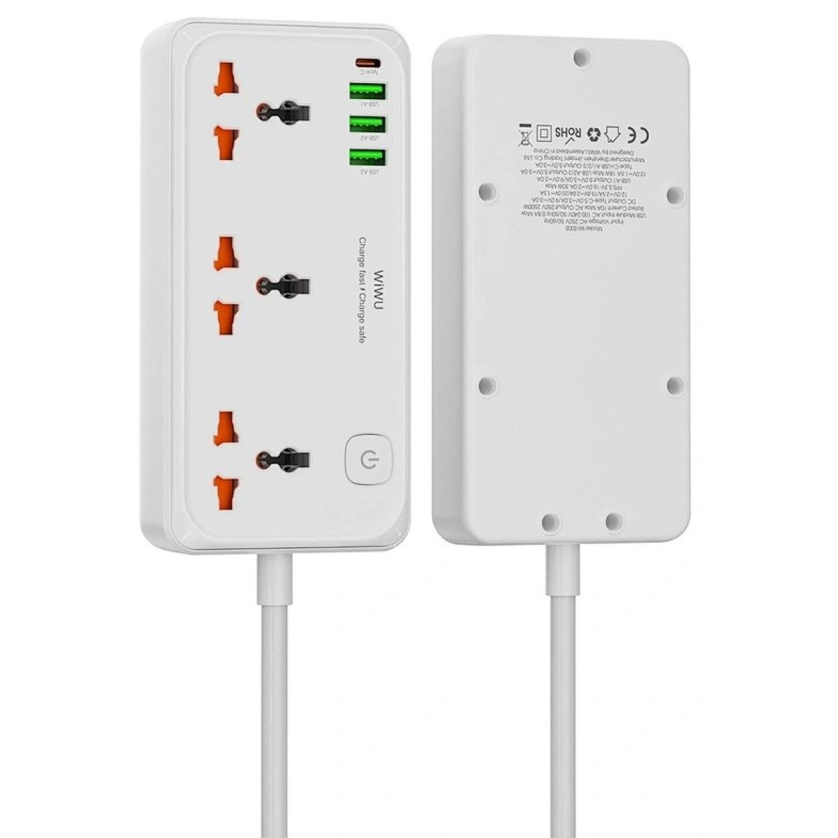 Wiwu Wi S005 7 In 1 High Capacity Power Strip, 30w Pd Gan Fast Charging Port (usb C), 4000w Max, Output Interface: 1xtype C, 3x Usb A, 3xac White Wiwu Wi S005 7 In 1 High Capacity Power Strip, 30w Pd Gan Fast Charging Port (usb C), 4000w Max, Output Interface: 1xtype C, 3x Usb A, 3xac White