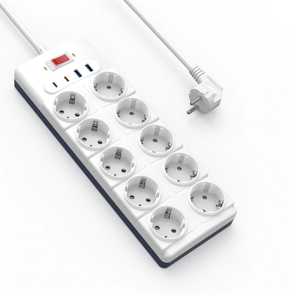 WiWU Wi-S008 GaN 14 in 1 High-Capacity Power Strip, 230V~16A Max, 3680W Max, Output interface: 2xType-C, 2x USB-A, 10xAC, 2M - White