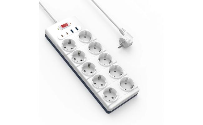Wiwu Wi S008 Gan 14 In 1 High Capacity Power Strip, 230v~16a Max, 3680w Max, Output Interface: 2xtype C, 2x Usb A, 10xac, 2m White Wiwu Wi S008 Gan 14 In 1 High Capacity Power Strip, 230v~16a Max, 3680w Max, Output Interface: 2xtype C, 2x Usb A, 10xac, 2m White