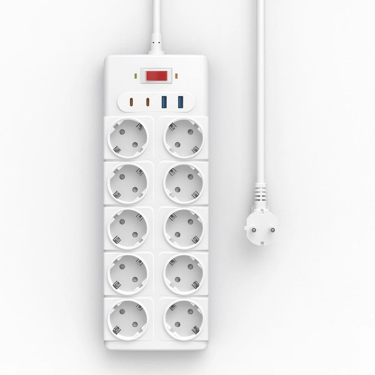 Wiwu Wi S008 Gan 14 In 1 High Capacity Power Strip, 230v~16a Max, 3680w Max, Output Interface: 2xtype C, 2x Usb A, 10xac, 2m White Wiwu Wi S008 Gan 14 In 1 High Capacity Power Strip, 230v~16a Max, 3680w Max, Output Interface: 2xtype C, 2x Usb A, 10xac, 2m White