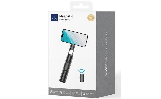 Wiwu Wi SE014 Magnetic Selfie Stick Wireless Bluetooth Selfie Stick with Tripod Portable Stick with Remote Control Black