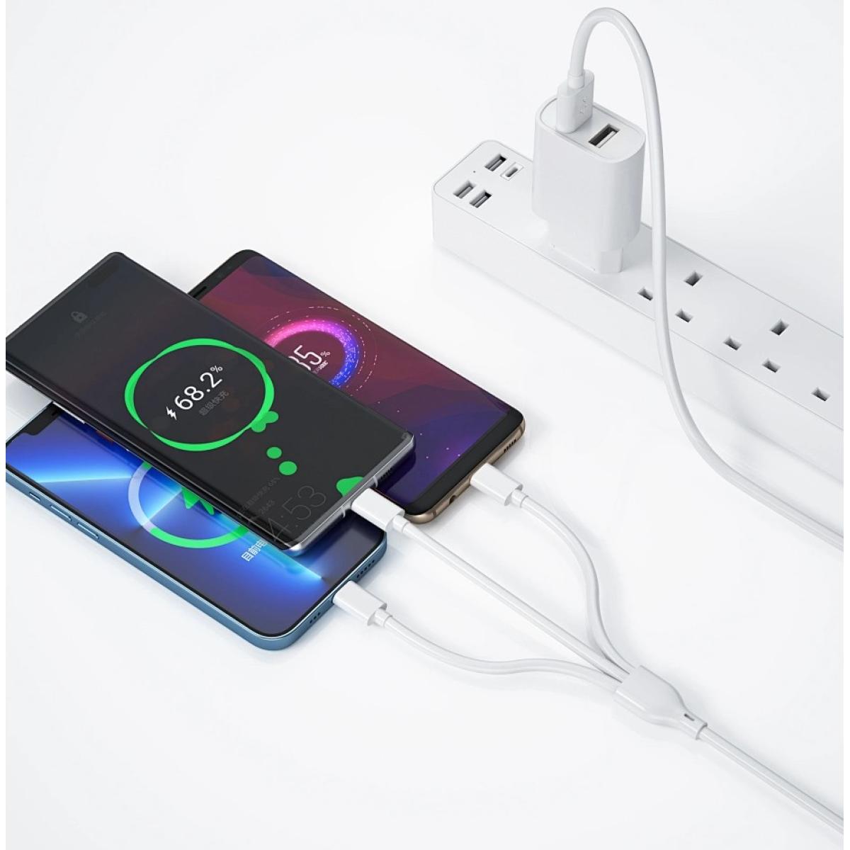 Wiwu Wi U003 Quick Series Dual Usb Charger With 3 In 1 Usb To Type C + Lightning + Micro, Charging Data Cable Set White Wiwu Wi U003 Quick Series Dual Usb Charger With 3 In 1 Usb To Type C + Lightning + Micro, Charging Data Cable Set White