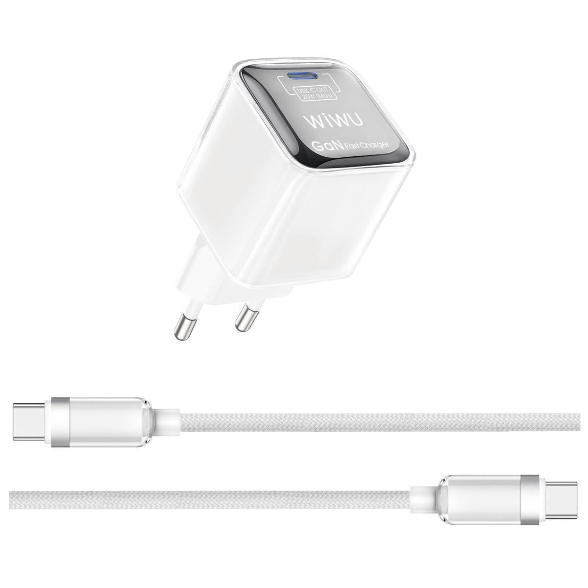 Wiwu Jello Wi U030 Gan Fast Charger USB - C 20w Adapter + Type C Cable White with USB cable