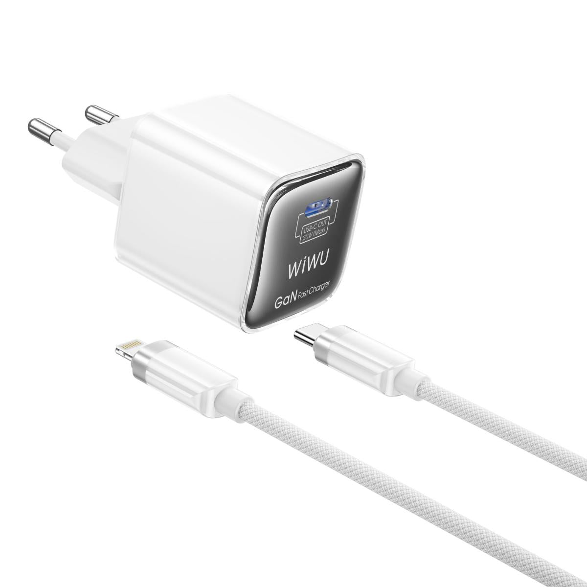 Wiwu Jello Wi U030 Gan Fast Charger USB - C 20w Adapter + Type C Cable White with USB cable