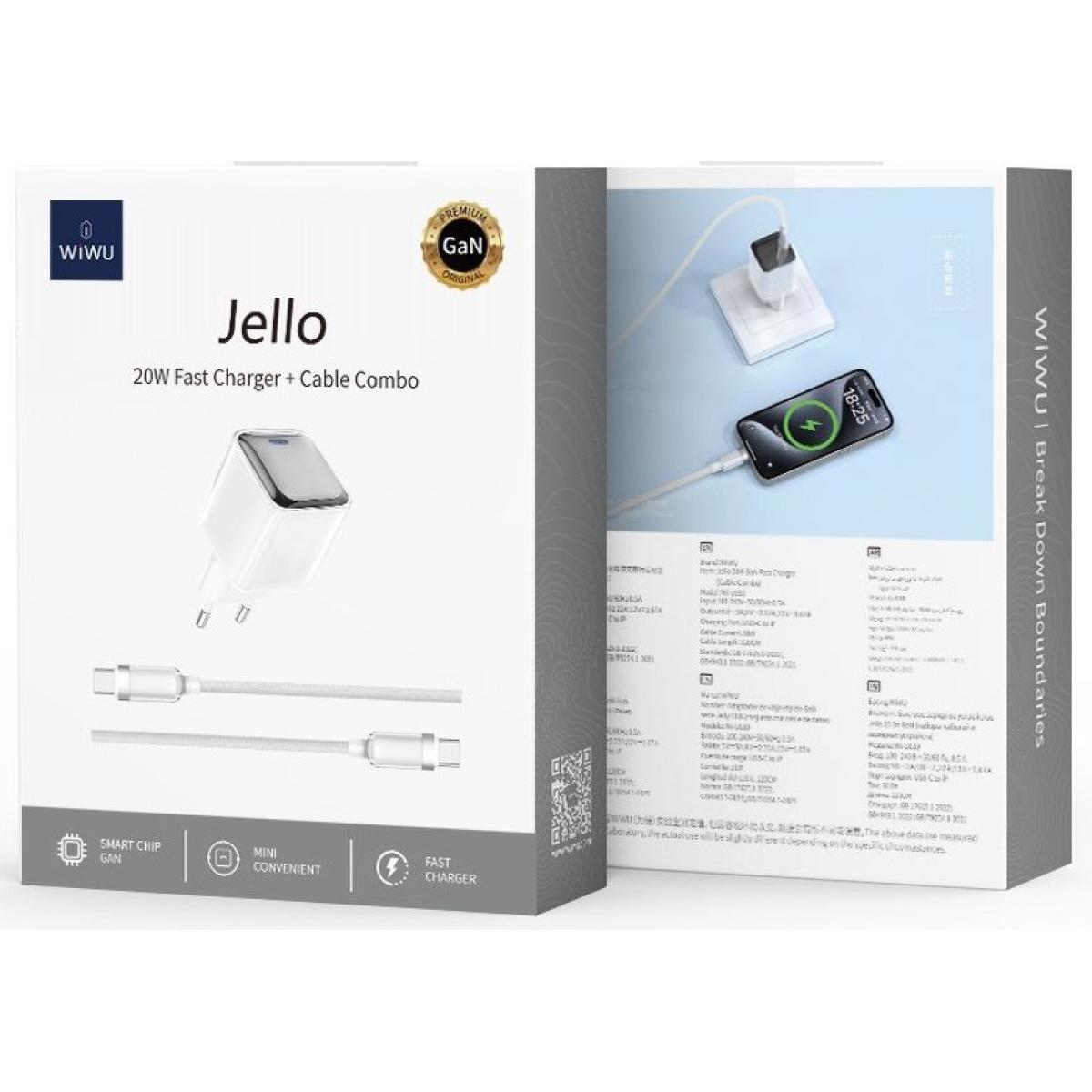 Wiwu Jello Wi U030 Gan Fast Charger Usb C 20w Adapter + Type C Cable White - CompuMe