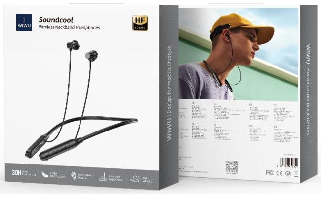 Wiwu GB01 Flex Wireless Earphones, Bluetooth 4.2, Hifi Clear Voice, Long Life Battery, Up to 30 Hours Music Time Black
