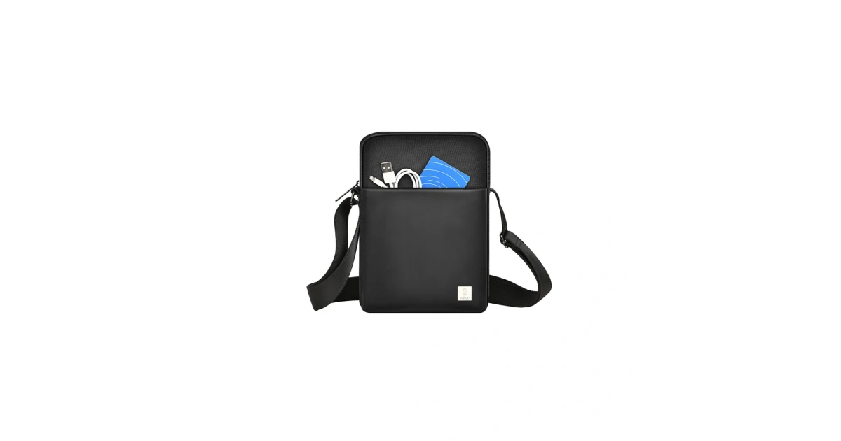 WiWU Hali Sling Bag – Waterproof Messenger Bag for Men, 1680D Polyester + PU Leather, Adjustable Shoulder Strap