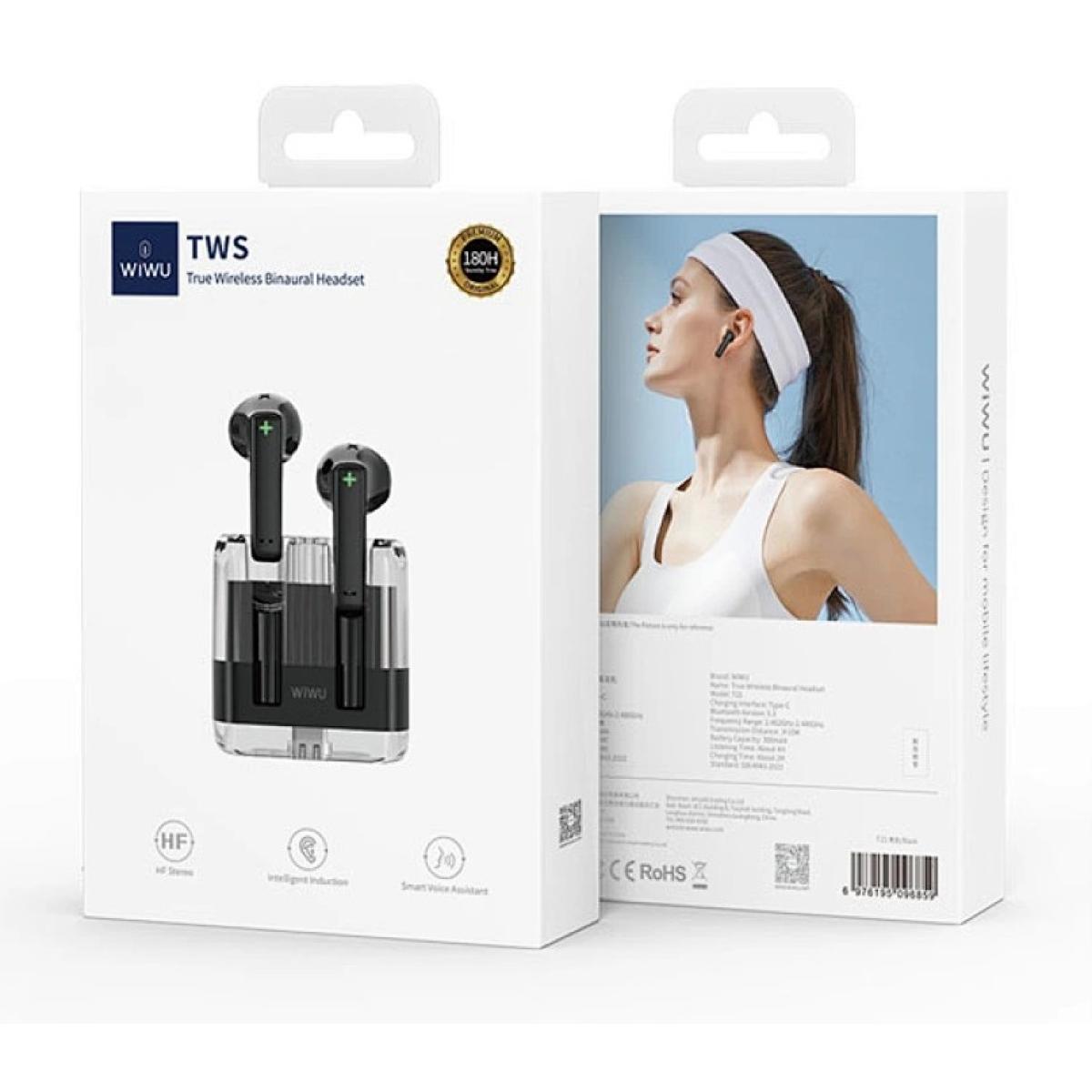 Wiwu T21 Transparent Wireless Bluetooth Earbuds Environmental Noise Cancellation Up To 180 Hours Of Standby Power Black Wiwu T21 Transparent Wireless Bluetooth Earbuds Environmental Noise Cancellation Up To 180 Hours Of Standby Power Black