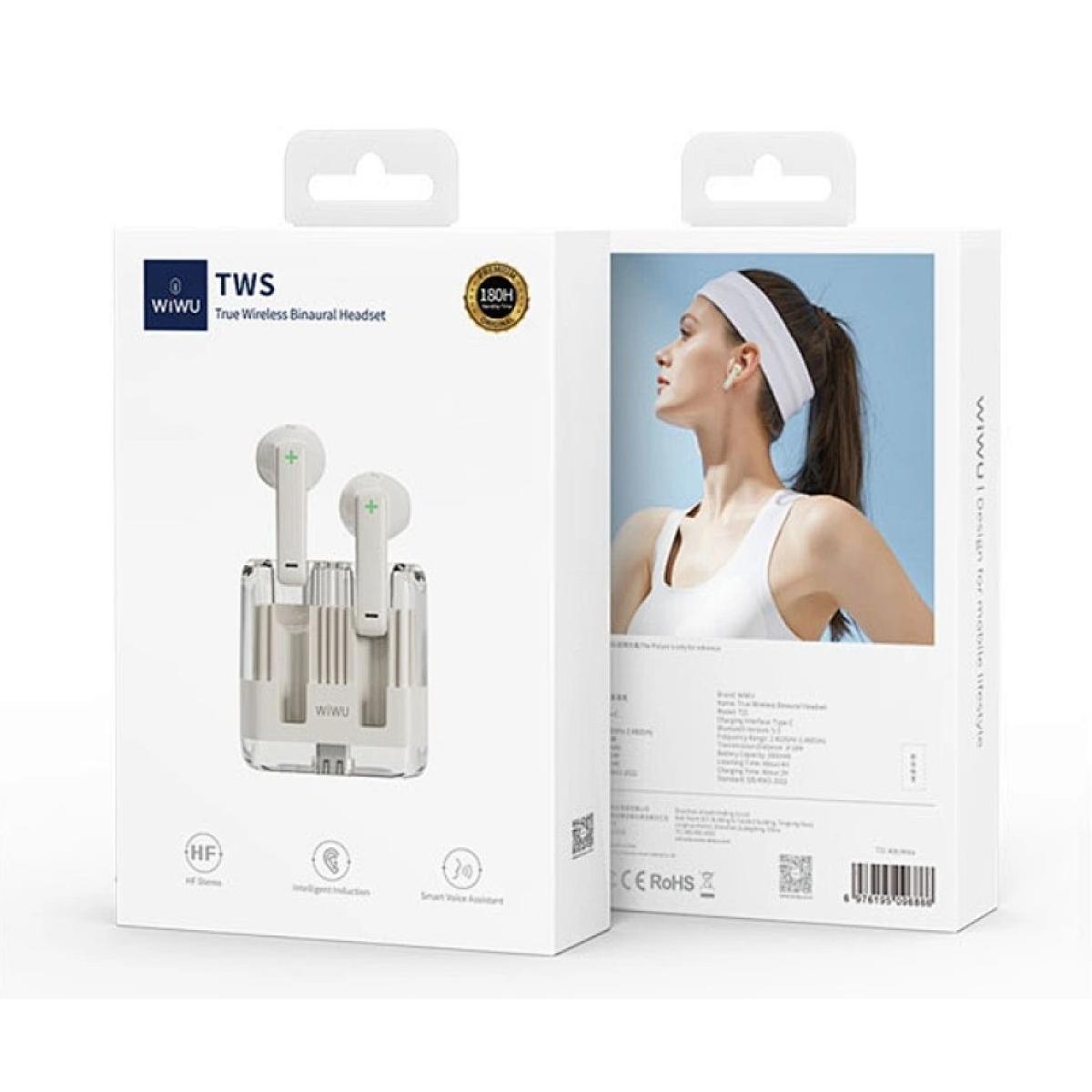 Wiwu T21 Transparent Wireless Bluetooth Earbuds Environmental Noise Cancellation Up To 180 Hours Of Standby Power White Wiwu T21 Transparent Wireless Bluetooth Earbuds Environmental Noise Cancellation Up To 180 Hours Of Standby Power White