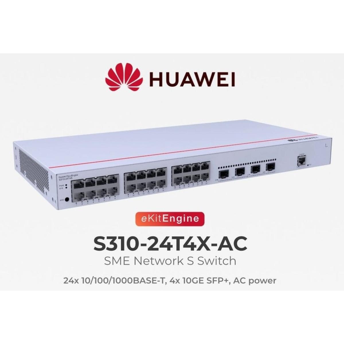Huawei eKit S310-24T4X L2+ Managed Switch 24 Port Gigabit, 4 SFP+ 10G, VLAN, Static Route, PBR, IGMP, DHCP Snooping, LACP, VRRP, Port Security, Cloud Managed