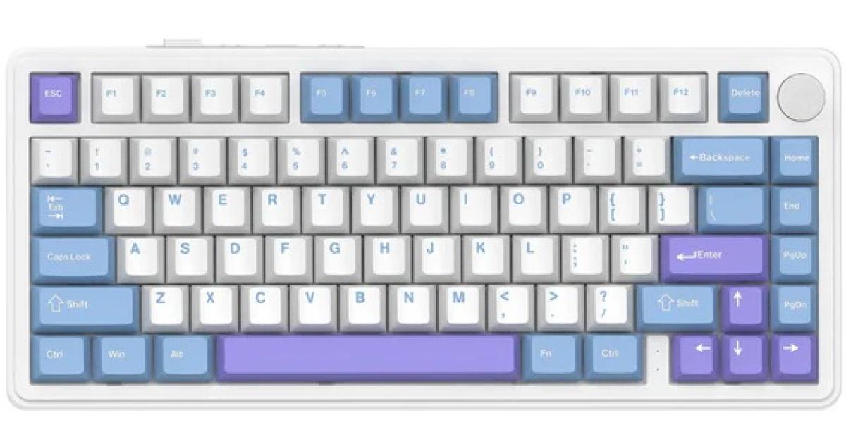 ATTACK SHARK X85 Wireless Gaming Keyboard with Knob Hot Swappable 75% Mechanical Keyboard Bluetooth/2.4GHz/USB-C PBT Keycaps Gasket RGB Coiled Cable Linear White Jade Switch Custom for Win/PC/MAC, (White Purple) (عربي)