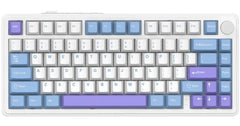 ATTACK SHARK X85 Wireless Gaming Keyboard with Knob Hot Swappable 75% Mechanical Keyboard Bluetooth/2.4GHz/USB-C PBT Keycaps Gasket RGB Coiled Cable Linear White Jade Switch Custom for Win/PC/MAC, (White Purple) (عربي)