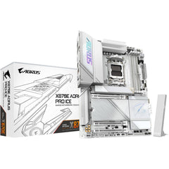 Gigabyte X870e Aorus Pro Ice Atx Motherboard, Amd X870e Chipset, 4 X Ddr5 Dimm Slots, Up To 256gb Memory, Wi Fi 7 & Bluetooth 5.3, 1 X Pcie 5.0 X16, 4 X M.2 Slots White