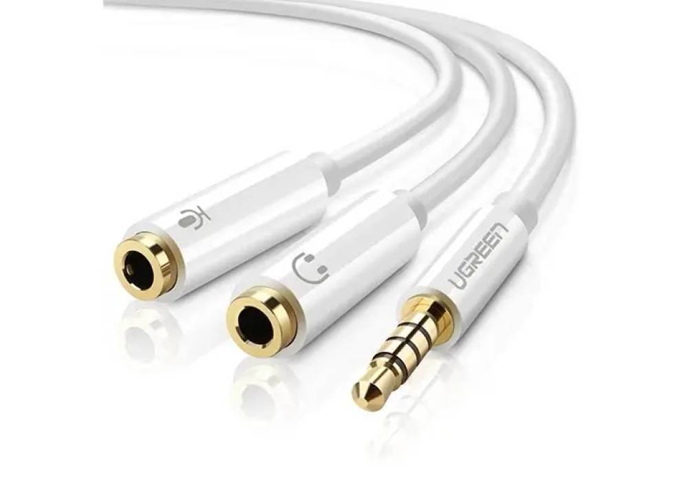 Ugreen 10789 20cm 3.5mm cable 4 poles male to 2 jack 3.5mm female plastic Abs Av141 - White