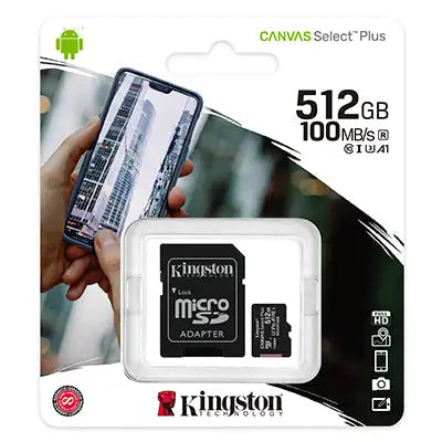 KINGSTON CANVAS SELECT PLUS 512GB microSD MEMORY CARD + SD ADAPTER - SDCS2