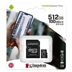 KINGSTON CANVAS SELECT PLUS 512GB microSD MEMORY CARD + SD ADAPTER - SDCS2